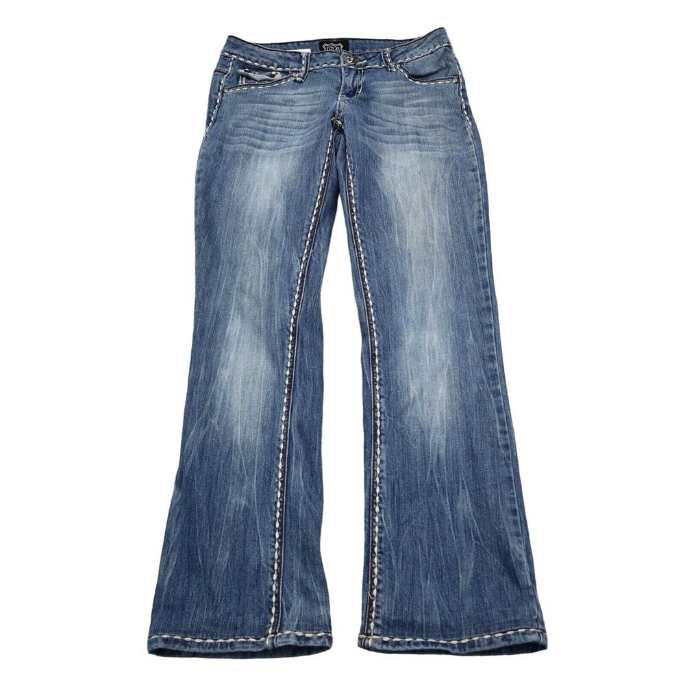 Petrol Pants Womens 25 Blue Bootcut Low Rise Medium Wash Denim Button Zip Jeans